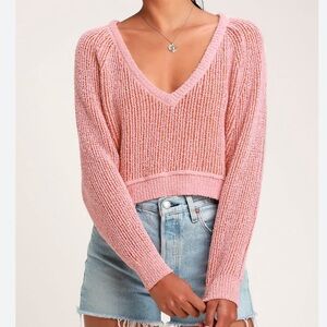 Free People High Low V Pink and Orange Sweater Top Textured Size Small